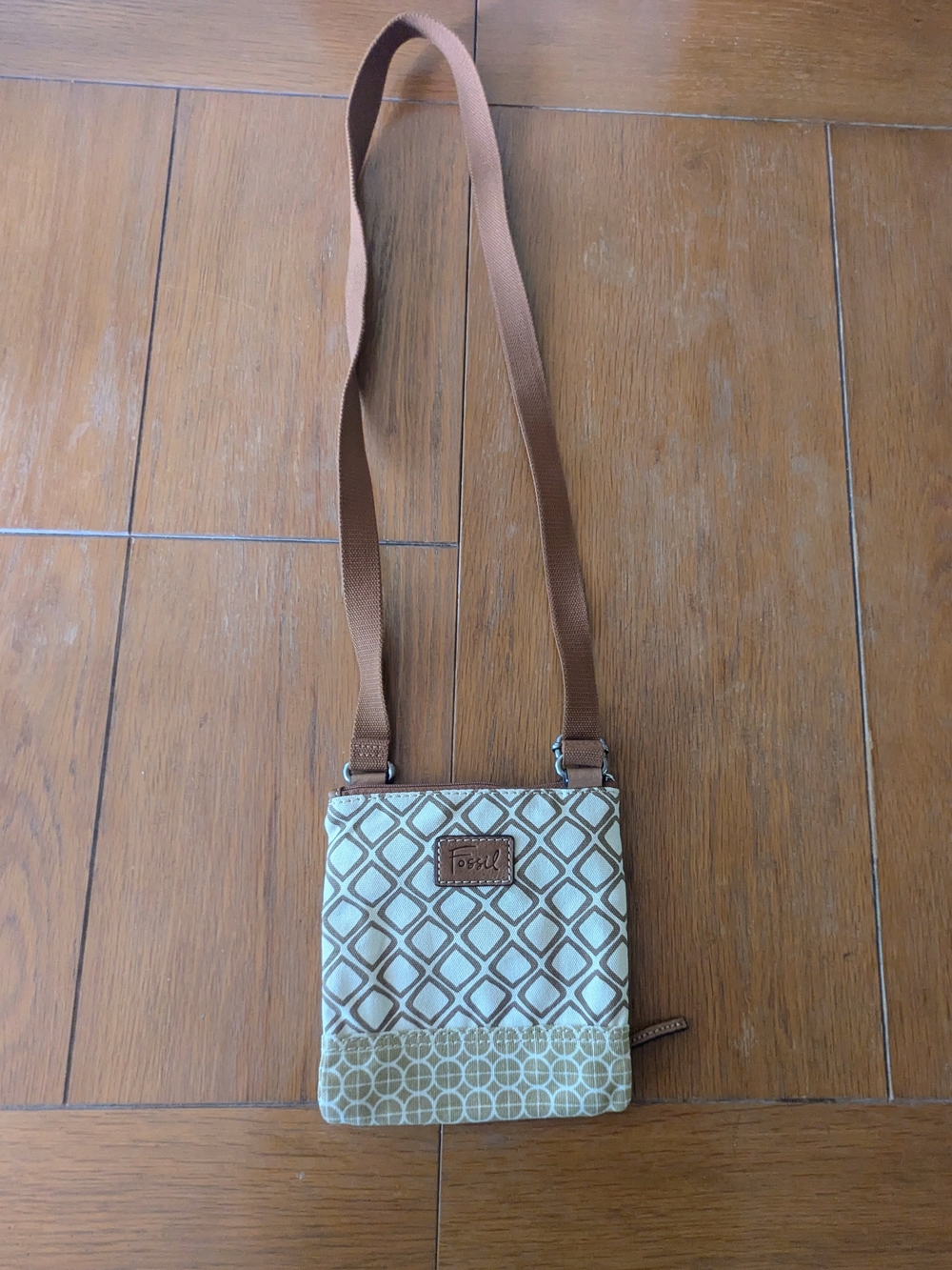 Fossil Cream & Brown Patterned Crossbody Bag